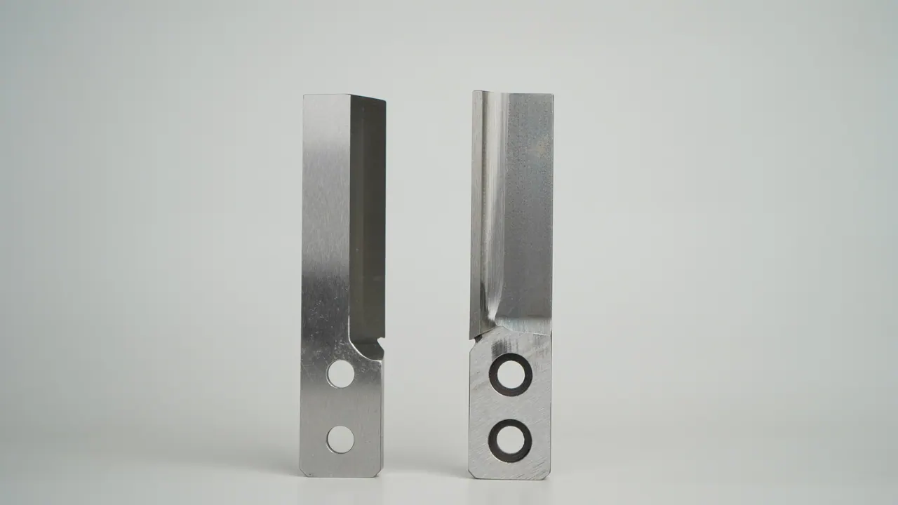 Two finished pelletizer knives on a neutral background